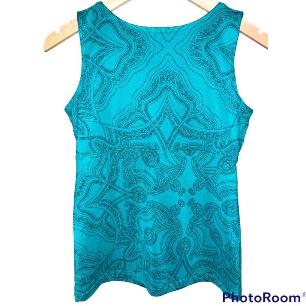 Patagonia Bandha teal with navy graphic design workout top - Picture 2 of 5
